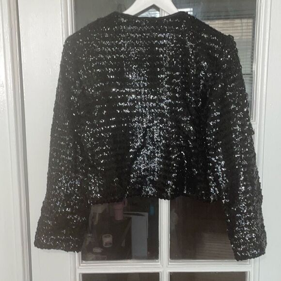 Vintage black sequin cropped long sleeve blazer jacket button down size 6 NWT - Picture 12 of 15